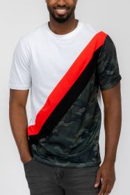 SHORT SLEEVE CAMO COLOR BLOCK TSHIRT (Color: White, size: L)