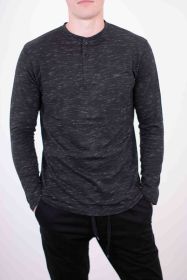 Long Sleeves Henley T-shirt (Color: BLACK, size: L)